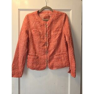 Violanti Made In Italy 100% Linen Quilted Orange Jacket. Lace Lining. 44/US 8